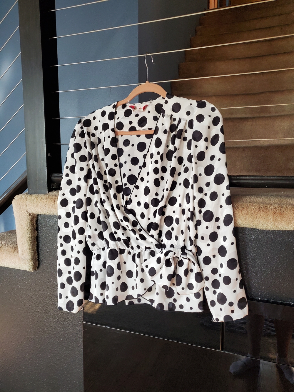 Women's Polka Dot Wrap Blouse in Black & White